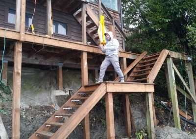 Ongoing house renovation with new woodwork in place.